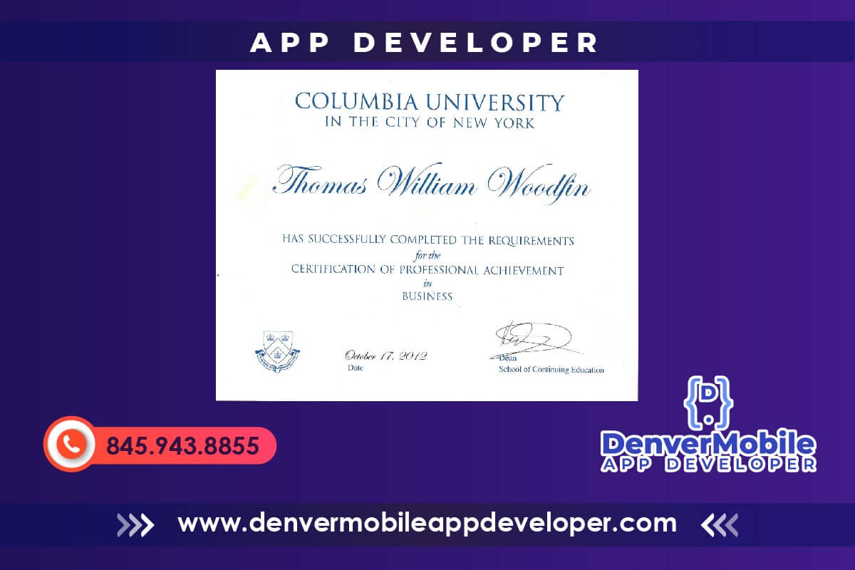Certification of Professional Achievement in Business — Columbia University