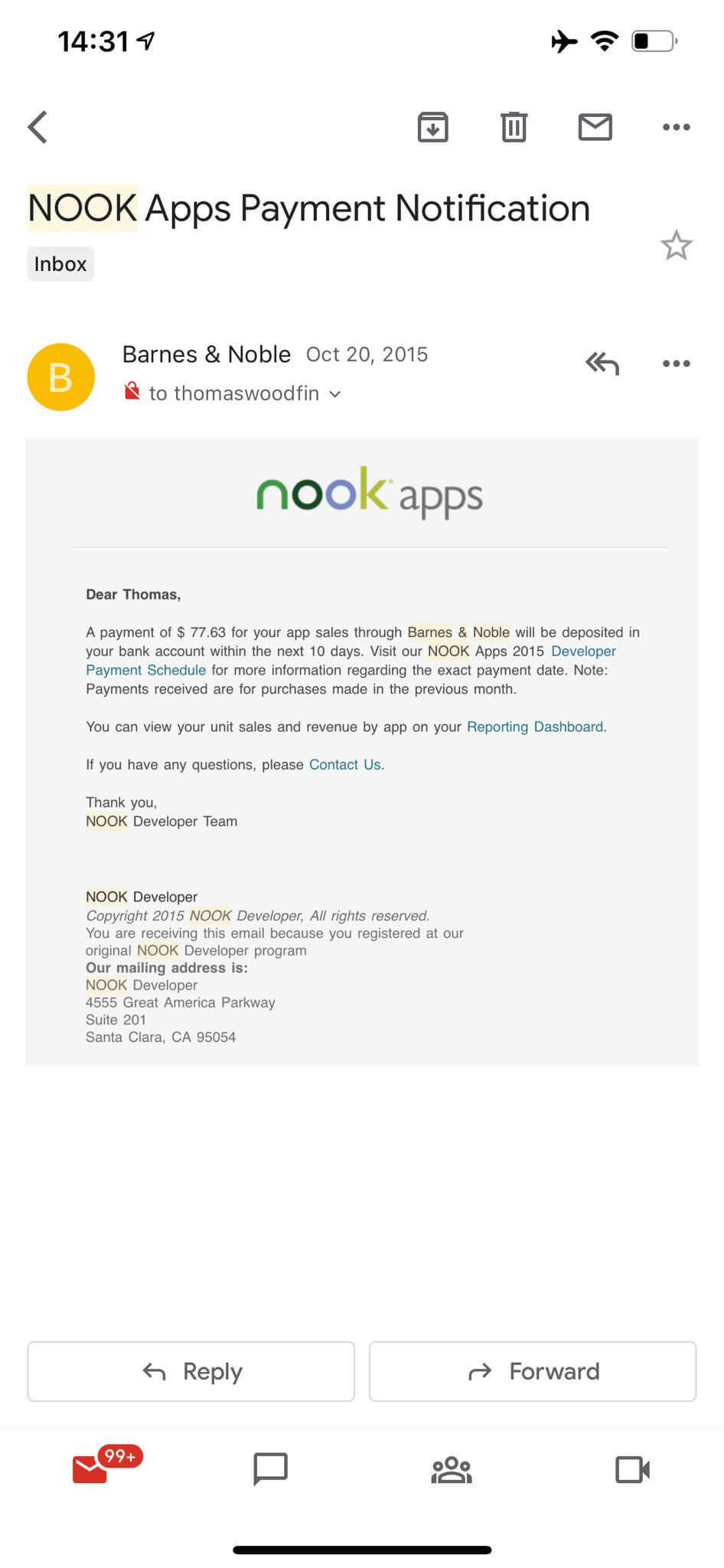 Payment proof of app sale — Barnes & Noble Nook Apps